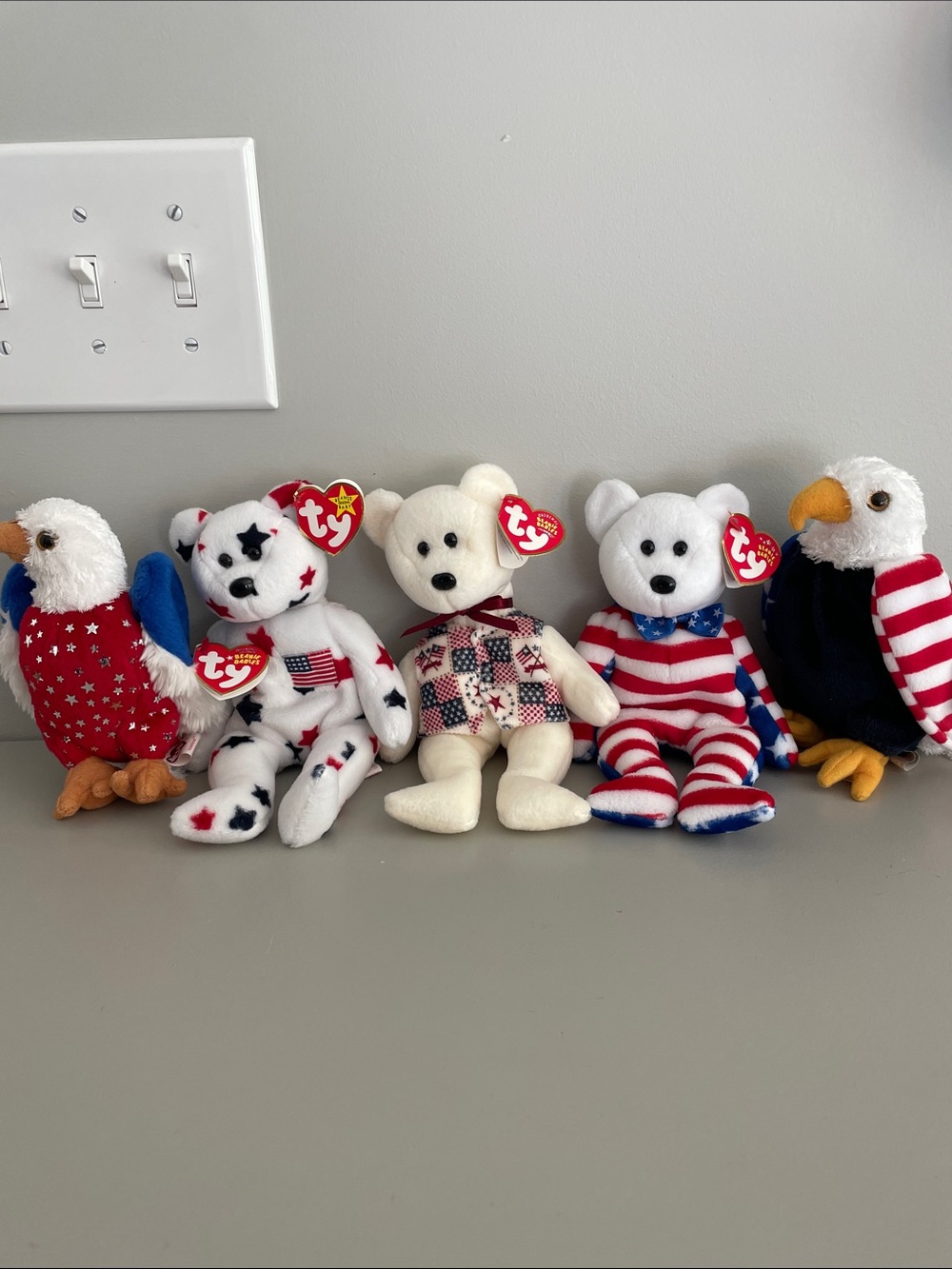 Ty Patriotic Plush Set - Red, White & Blue Bears and Eagles